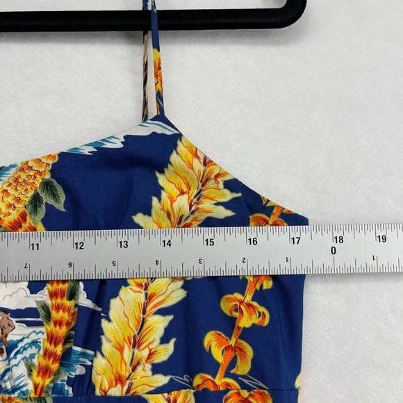 Royal Creations Mini Dress Women's Size L Hawaiian Shift Sleeveless Cotton Blue - Picture 7 of 8